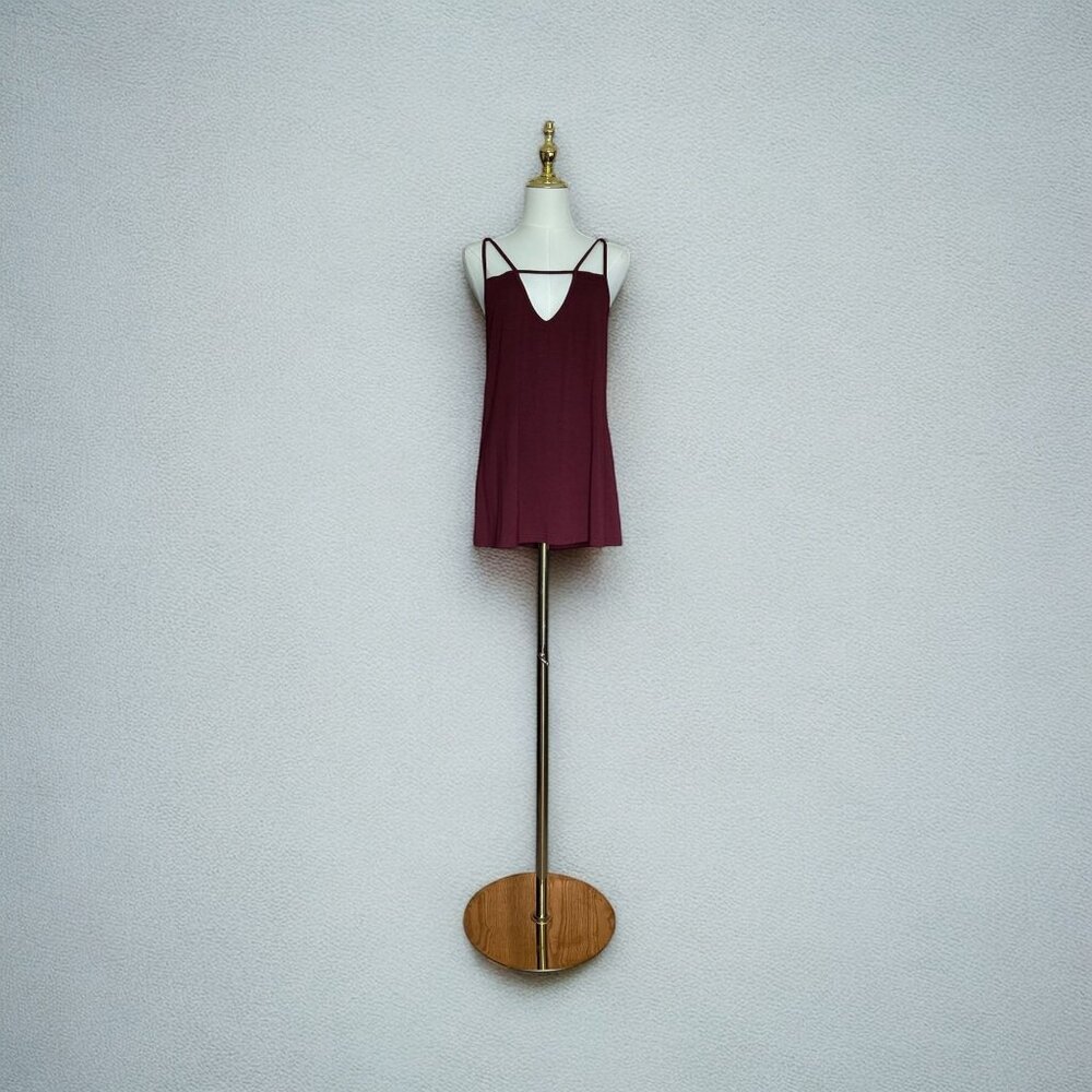 Womens Spaghetti Strap Tank Top S Maroon Low Back Lightweight Flowy Festival